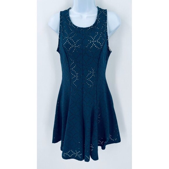 Francesca’s Collection Bird Cage Label Navy and Tan Dress Small A Line Lined - Picture 1 of 8